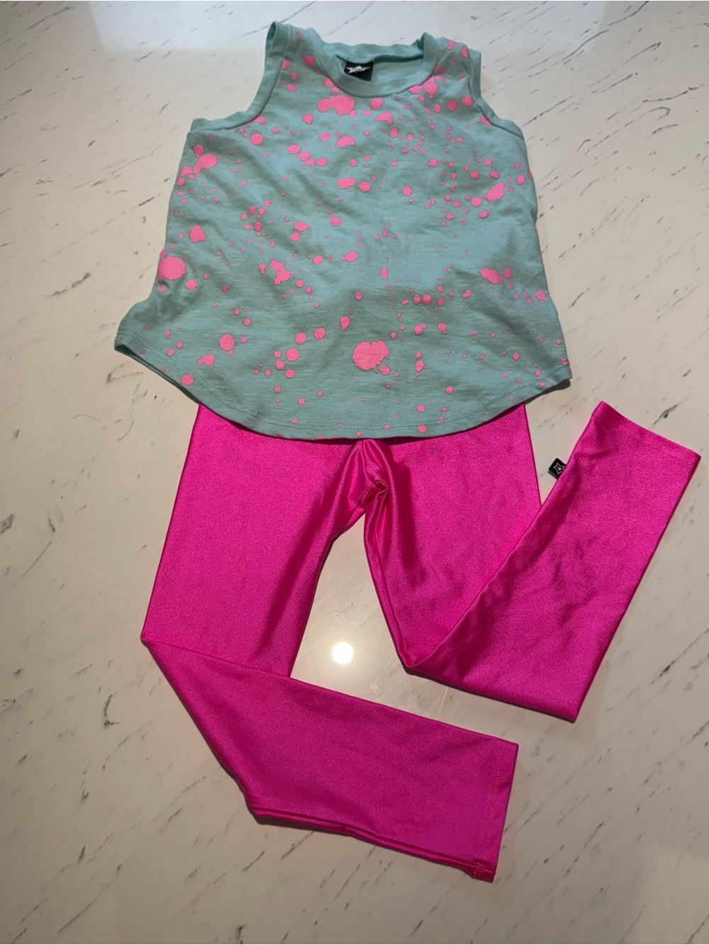 Girls Baby Blue Splatter Tank & Hot Pink Shiny Leggings NWT